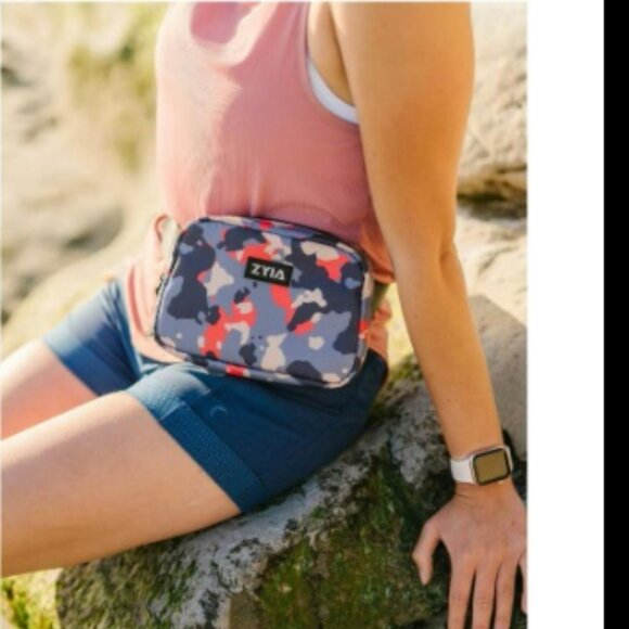 Zyia Color Camo Crossbody Bag Belt Bag Fanny Pack Gray Multi Nylon Rectangular - Picture 14 of 15